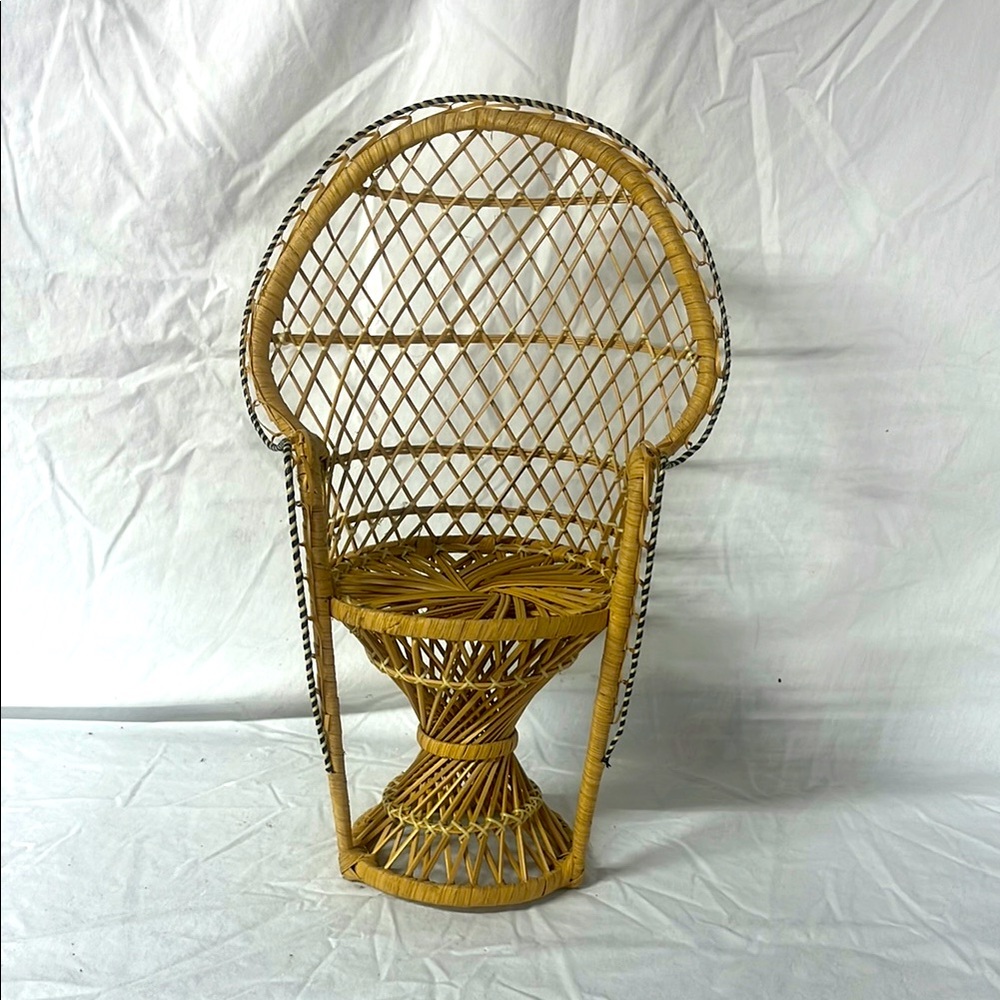 Vintage Boho Wicker Chair 15 inch’s Plant Stand, Doll Chair decor